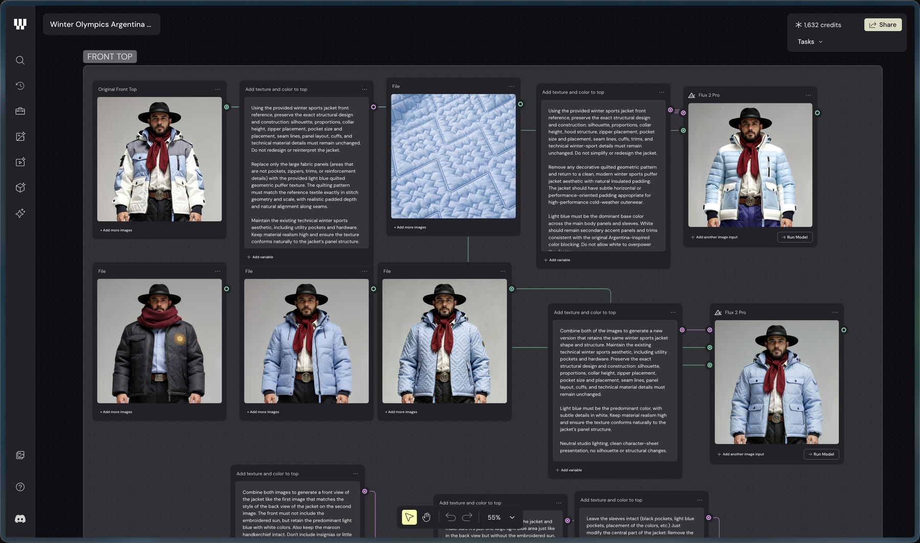 Figma Weave canvas showing uniform variants arranged on a board alongside the written direction.